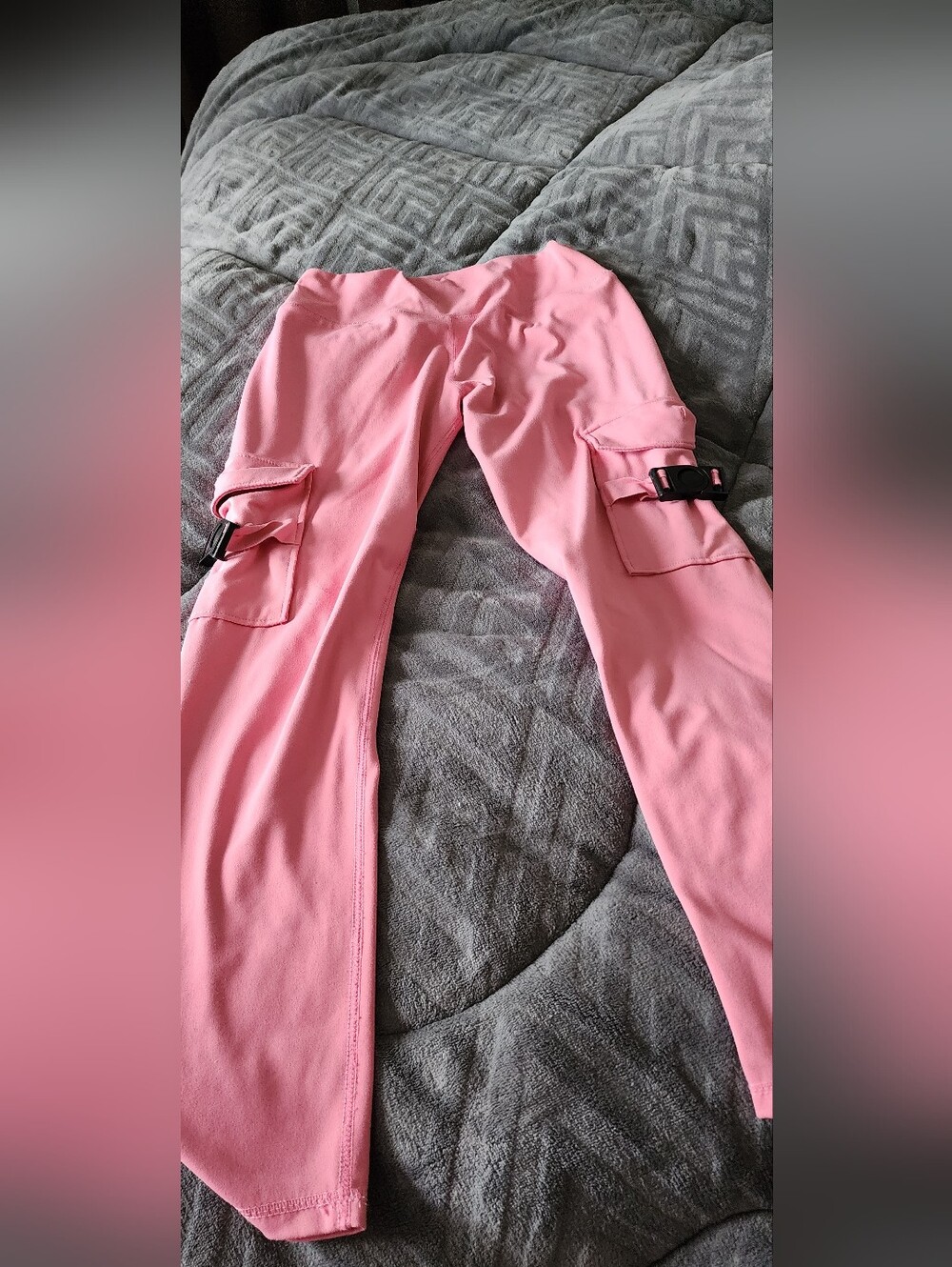 Pink Cargo Pocket Buckle Leggings